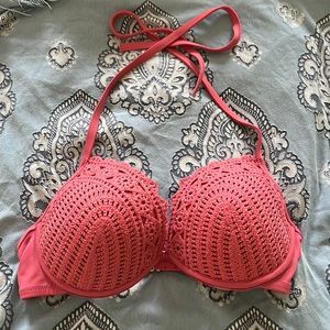 Pink hand-made push up crochet bikini top.